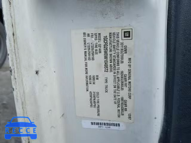 1998 CHEVROLET EXPRESS G2 1GCFG25W0W1049572 image 9