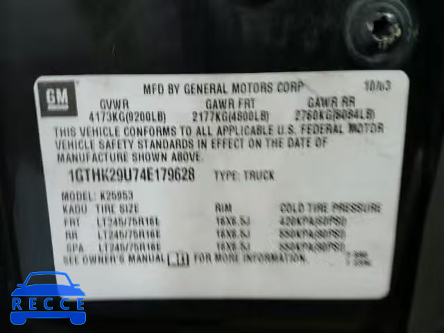 2004 GMC SIERRA 1GTHK29U74E179628 image 9