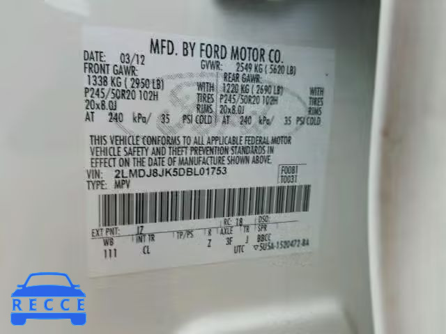 2013 LINCOLN MKX 2LMDJ8JK5DBL01753 image 9