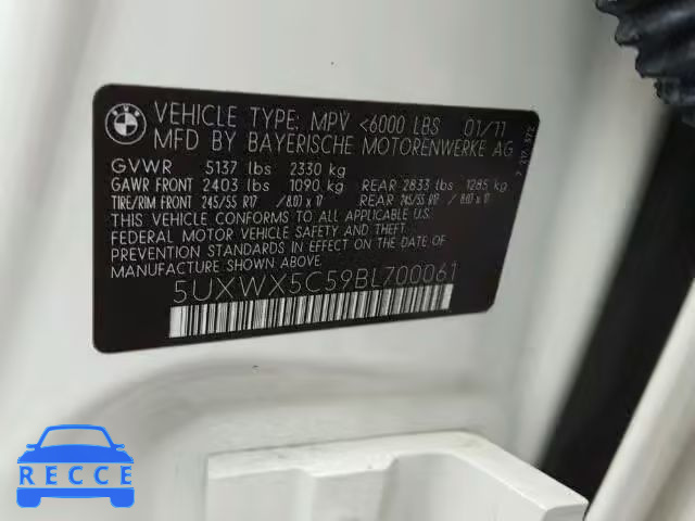 2011 BMW X3 5UXWX5C59BL700061 image 9