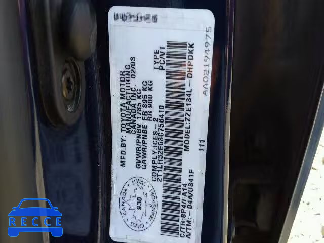 2003 TOYOTA COROLLA MA 2T1LR32E63C756410 зображення 9