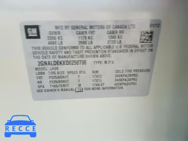 2013 CHEVROLET EQUINOX 2GNALDEKXD6258706 image 9