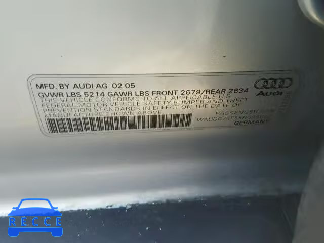 2005 AUDI A6 WAUDG74F55N099622 image 9