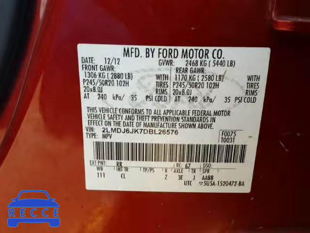 2013 LINCOLN MKX 2LMDJ6JK7DBL26576 image 9