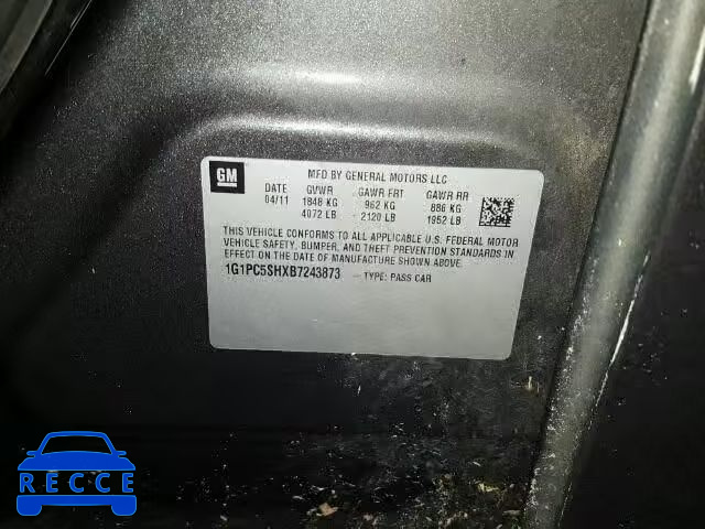 2011 CHEVROLET CRUZE 1G1PC5SHXB7243873 image 9