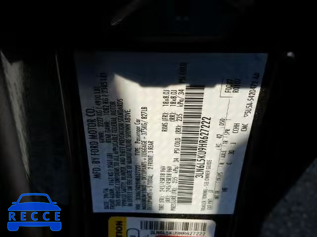 2017 LINCOLN MKZ 3LN6L5KU9HR627222 image 9