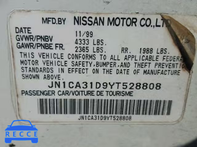 2000 NISSAN MAXIMA SE JN1CA31D9YT528808 image 9