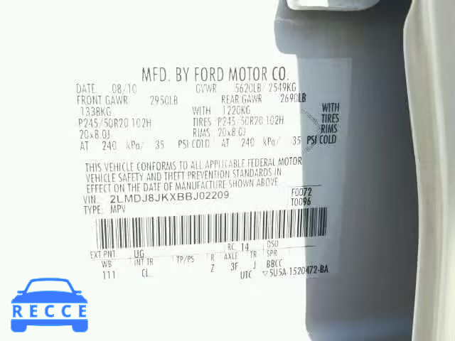 2011 LINCOLN MKX 2LMDJ8JKXBBJ02209 Bild 9