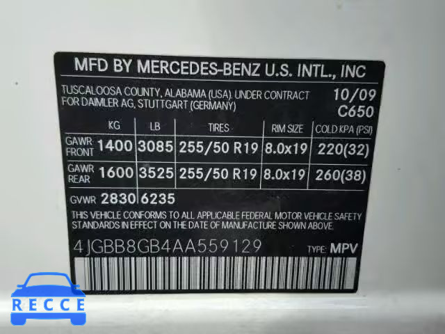 2010 MERCEDES-BENZ ML 4JGBB8GB4AA559129 image 9