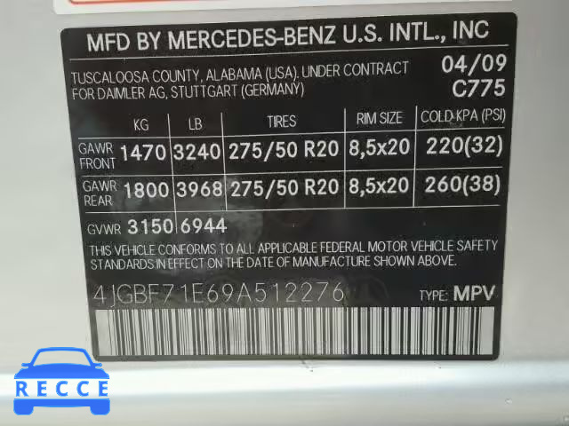 2009 MERCEDES-BENZ GL 4JGBF71E69A512276 image 9