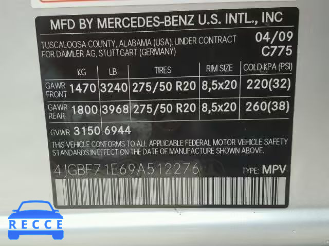 2009 MERCEDES-BENZ GL 4JGBF71E69A512276 Bild 9