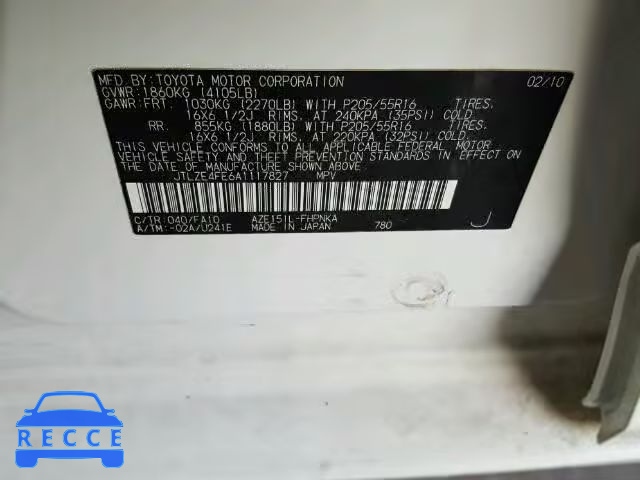 2010 TOYOTA SCION JTLZE4FE6A1117827 зображення 9