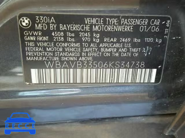 2006 BMW 330 WBAVB33506KS34738 image 9