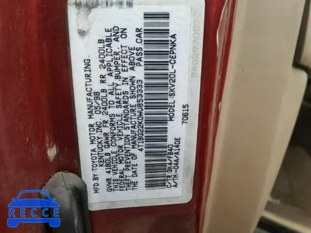 1998 TOYOTA CAMRY 4T1BG22K0WU853333 image 9