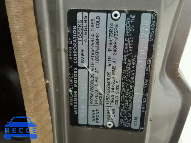 1988 MITSUBISHI MIGHTY MAX JA7FL24D5JP033270 image 9