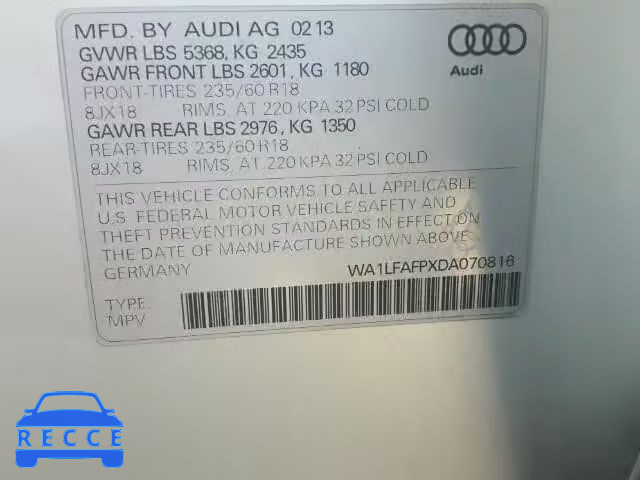 2013 AUDI Q5 WA1LFAFPXDA070816 зображення 9