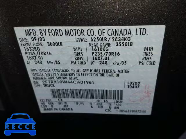 2004 FORD F-150 HERI 2FTRX18W44CA01961 image 9