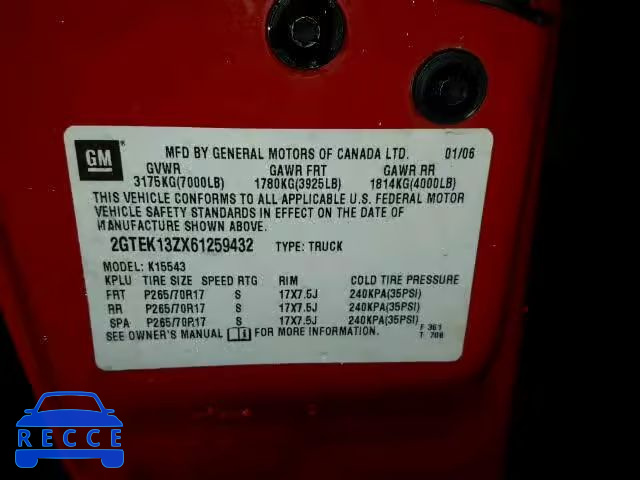2006 GMC NEW SIERRA 2GTEK13ZX61259432 зображення 9