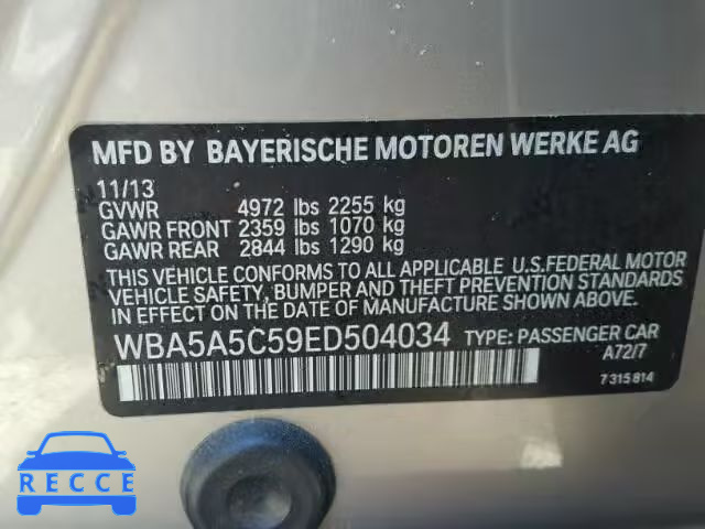 2014 BMW 528 WBA5A5C59ED504034 зображення 9