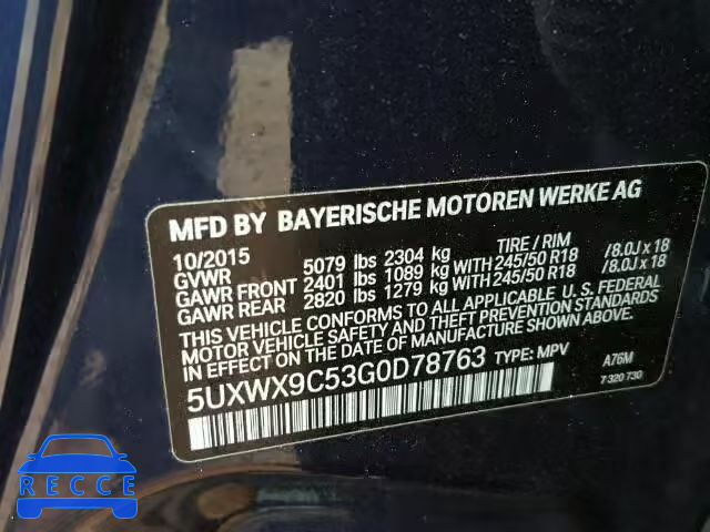 2016 BMW X3 5UXWX9C53G0D78763 image 9