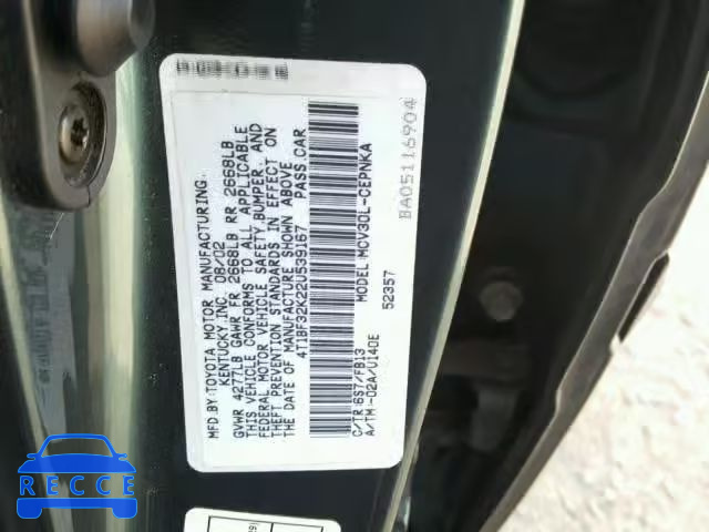 2002 TOYOTA CAMRY 4T1BF32K22U539167 image 9