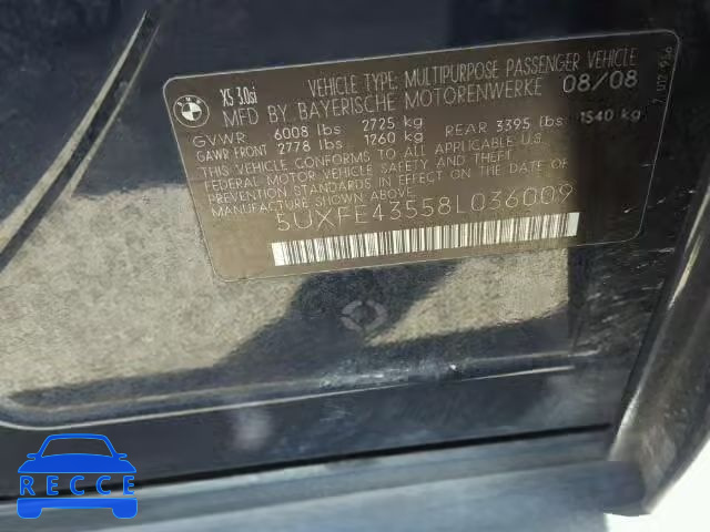 2008 BMW X5 5UXFE43558L036009 зображення 9