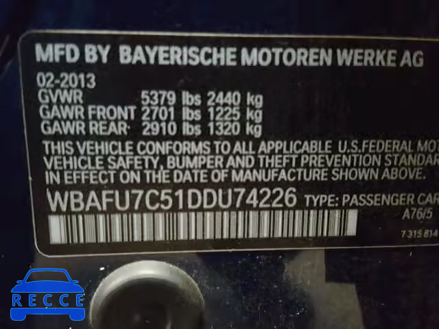 2013 BMW 535 WBAFU7C51DDU74226 зображення 9