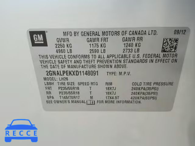 2013 CHEVROLET EQUINOX 2GNALPEKXD1148091 image 9