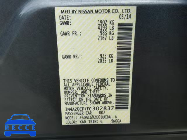 2015 NISSAN LEAF 1N4AZ0CP7FC302837 Bild 9