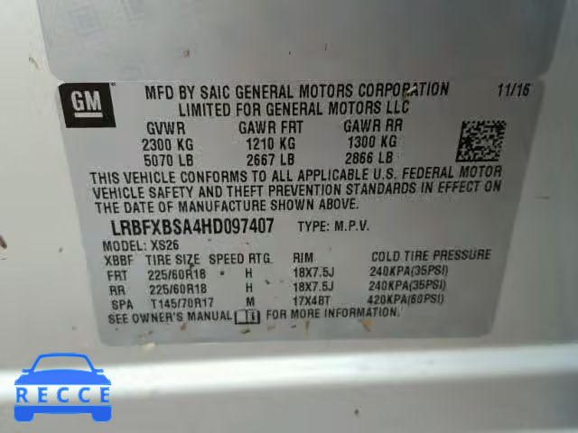 2017 BUICK ENVISION LRBFXBSA4HD097407 image 9
