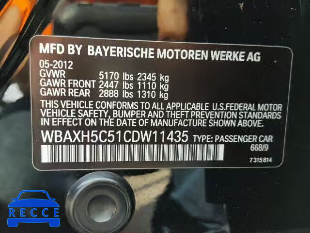 2012 BMW 528 WBAXH5C51CDW11435 image 9