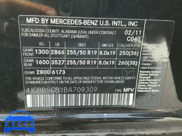 2011 MERCEDES-BENZ ML 4JGBB5GB1BA709309 image 9