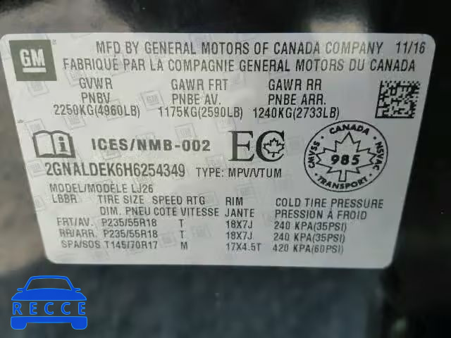 2017 CHEVROLET EQUINOX 2GNALDEK6H6254349 image 9