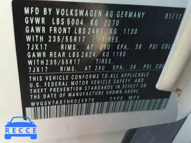 2017 VOLKSWAGEN TIGUAN WVGSV7AX1HK025970 Bild 9