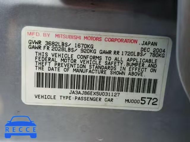 2005 MITSUBISHI LANCER JA3AJ86EX5U031127 image 9