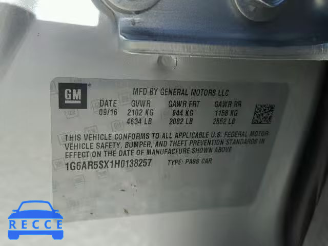 2017 CADILLAC CTS 1G6AR5SX1H0138257 зображення 9