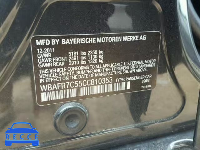 2012 BMW 535 WBAFR7C55CC810353 зображення 9
