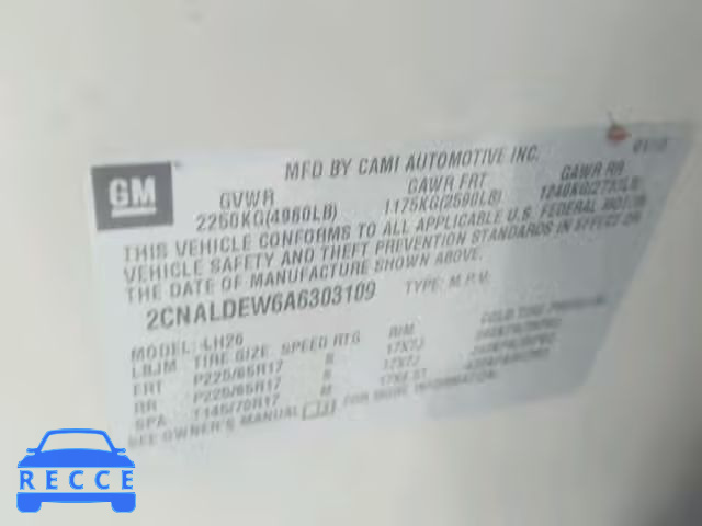 2010 CHEVROLET EQUINOX 2CNALDEW6A6303109 image 9