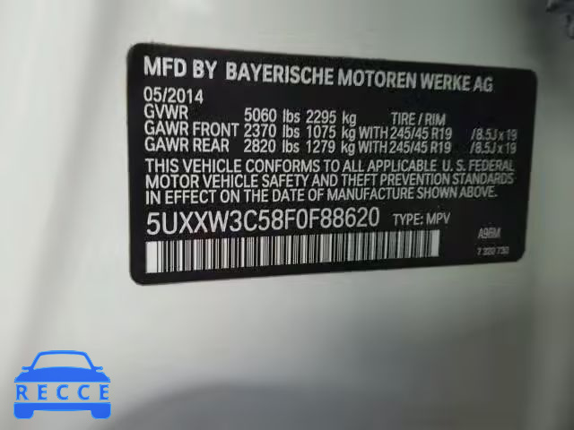 2015 BMW X4 5UXXW3C58F0F88620 зображення 9