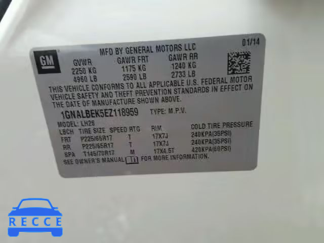 2014 CHEVROLET EQUINOX 1GNALBEK5EZ118959 image 9