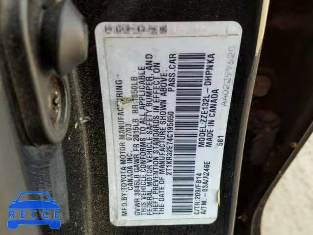 2004 TOYOTA COROLLA MA 2T1KR32E74C195650 image 9