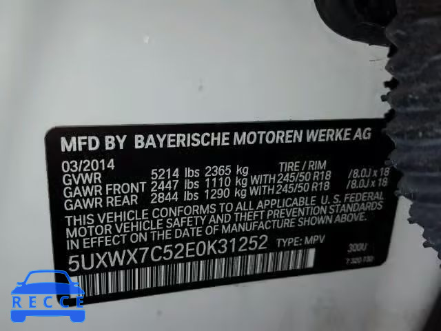 2014 BMW X3 5UXWX7C52E0K31252 зображення 9