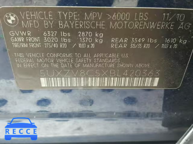 2011 BMW X5 5UXZV8C5XBL420363 image 9