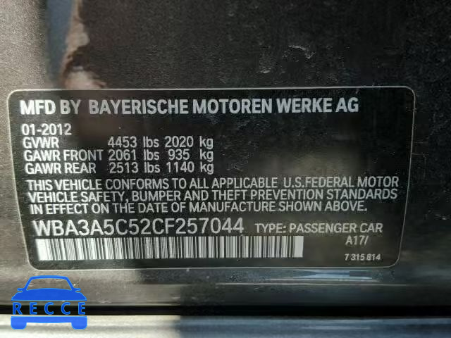 2012 BMW 328 WBA3A5C52CF257044 зображення 9