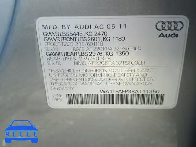 2011 AUDI Q5 WA1LFAFP3BA111350 image 9