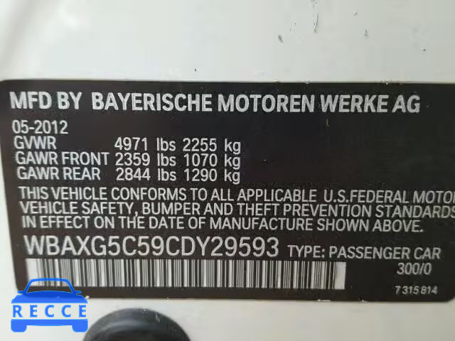 2012 BMW 528 WBAXG5C59CDY29593 зображення 9
