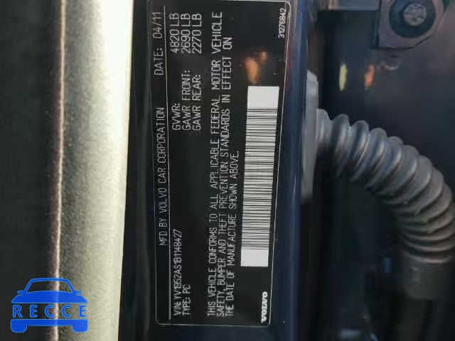 2011 VOLVO S80 YV1952AS1B1148427 зображення 9