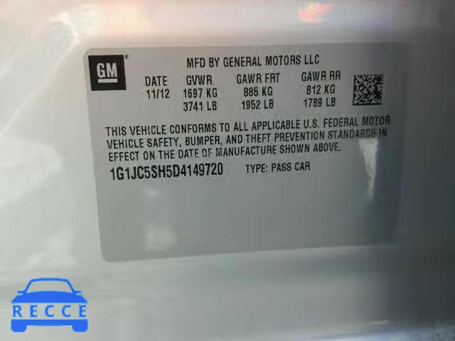 2013 CHEVROLET SONIC 1G1JC5SH5D4149720 image 9