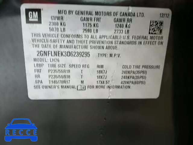 2013 CHEVROLET EQUINOX 2GNFLNEK3D6239295 image 9