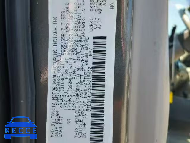 2004 TOYOTA SEQUOIA 5TDBT44AX4S218430 image 9